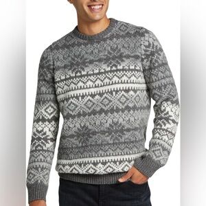 Joseph Abboud Gray and White Crewneck Sweater with Nordic Pattern